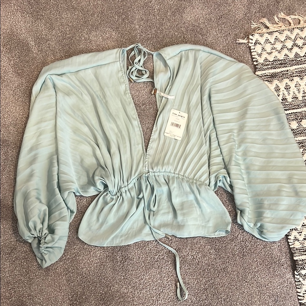 Free People Green Tie Front Blouse